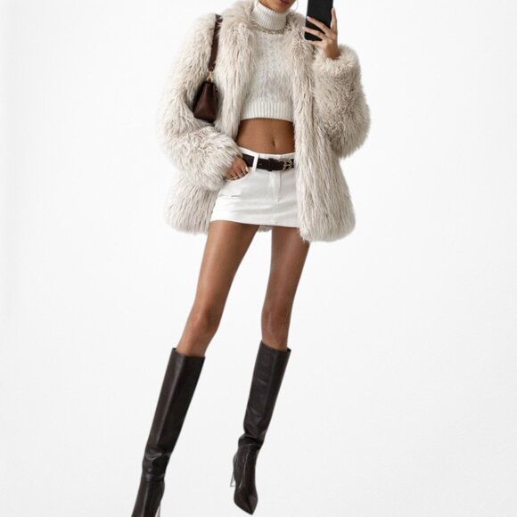 Vintage Y2K Off White Beige Faux Fur Oversized Teddy Style Coat Jacket Size M - Picture 2 of 7